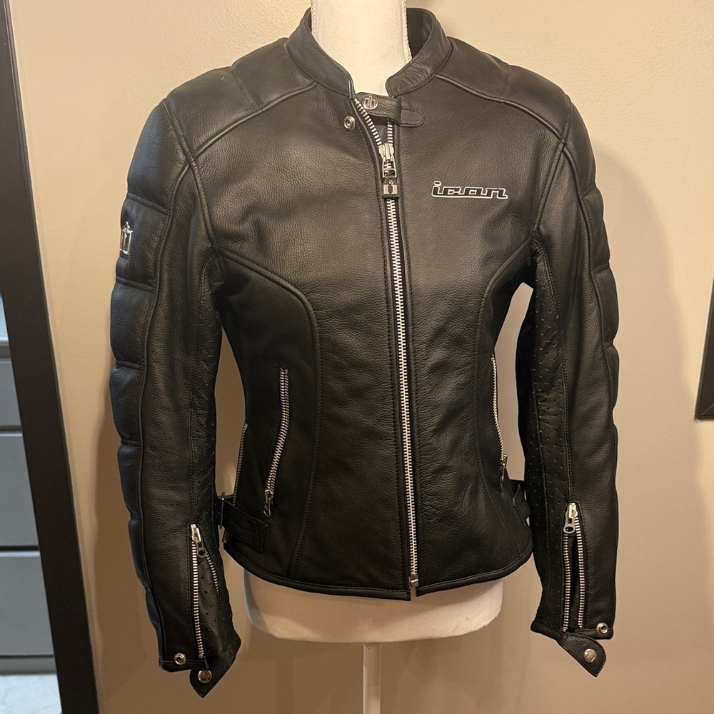 ICON Women's Black Leather Biker Jacket